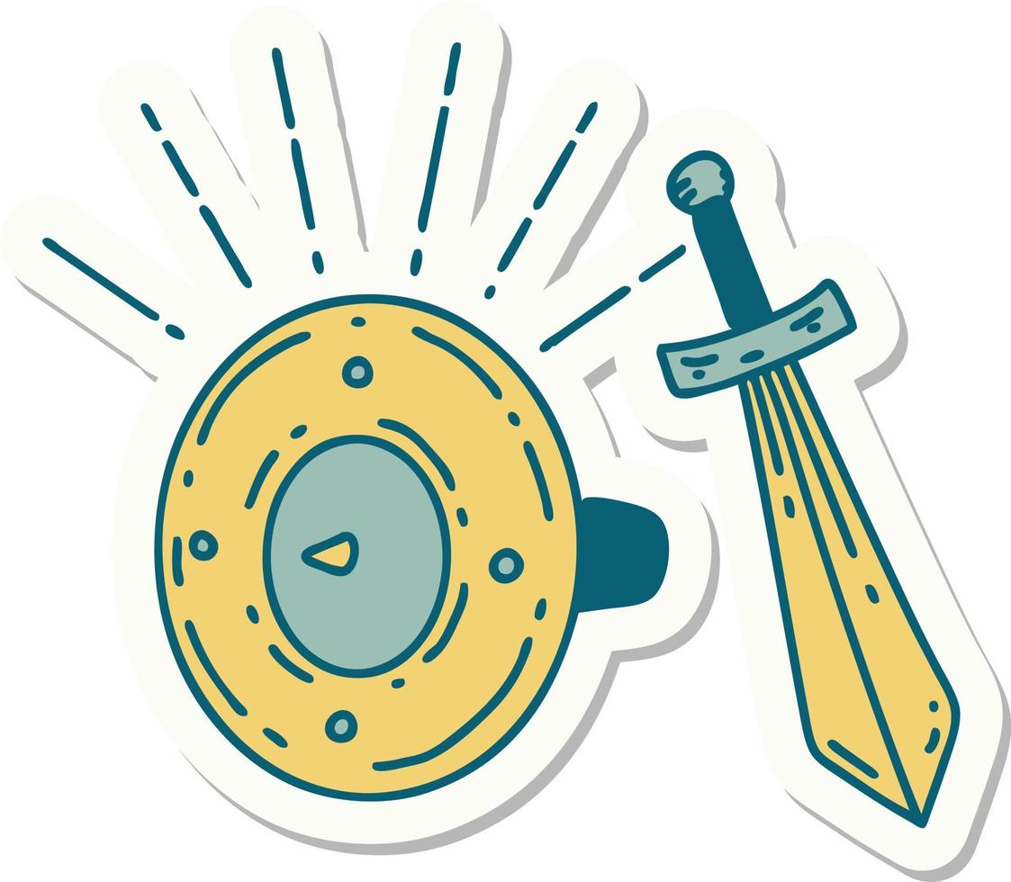 sticker of a tattoo style shield and sword vector