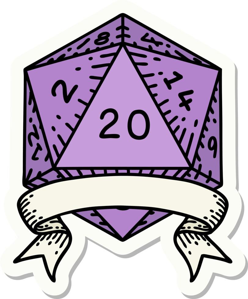 sticker of a natural 20 critical hit D20 dice roll vector