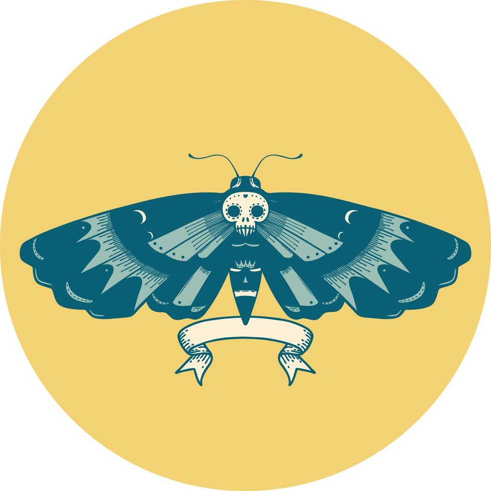 tattoo style icon with banner of a deaths head moth vector