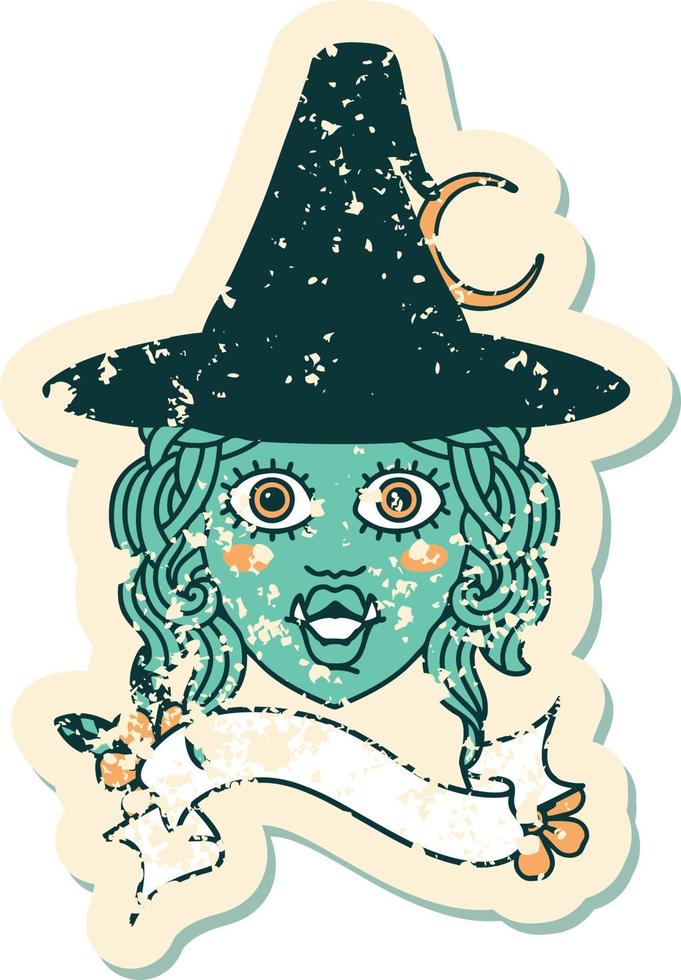 Retro Tattoo Style half orc witch character face vector