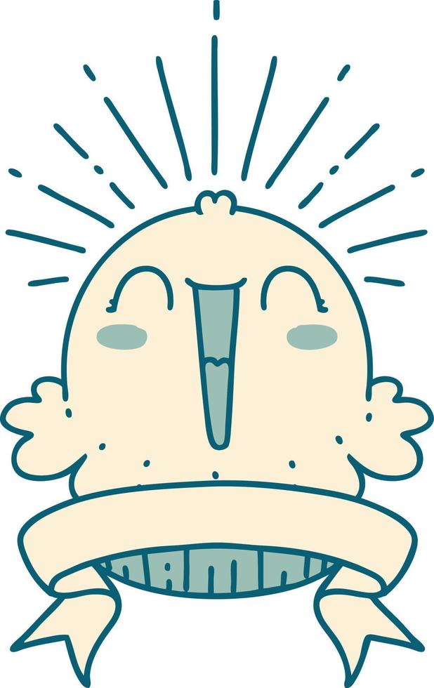 scroll banner with tattoo style happy singing cupcake vector
