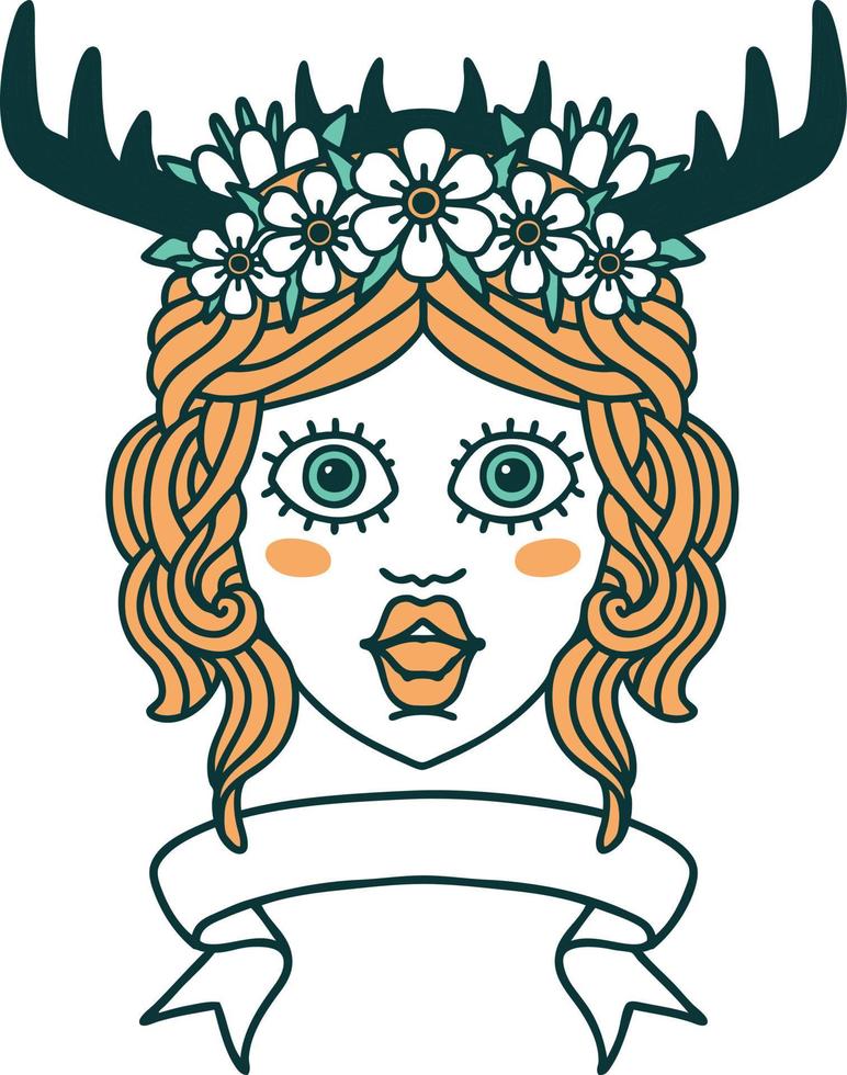 Retro Tattoo Style human druid character with banner vector