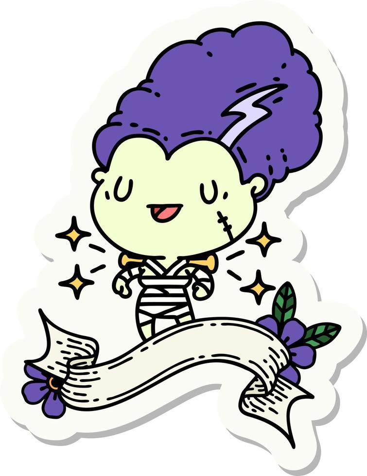 sticker of a tattoo style undead zombie bride character vector