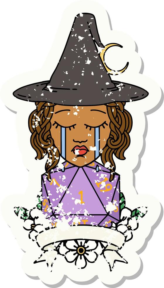 Retro Tattoo Style crying human witch with natural one roll vector