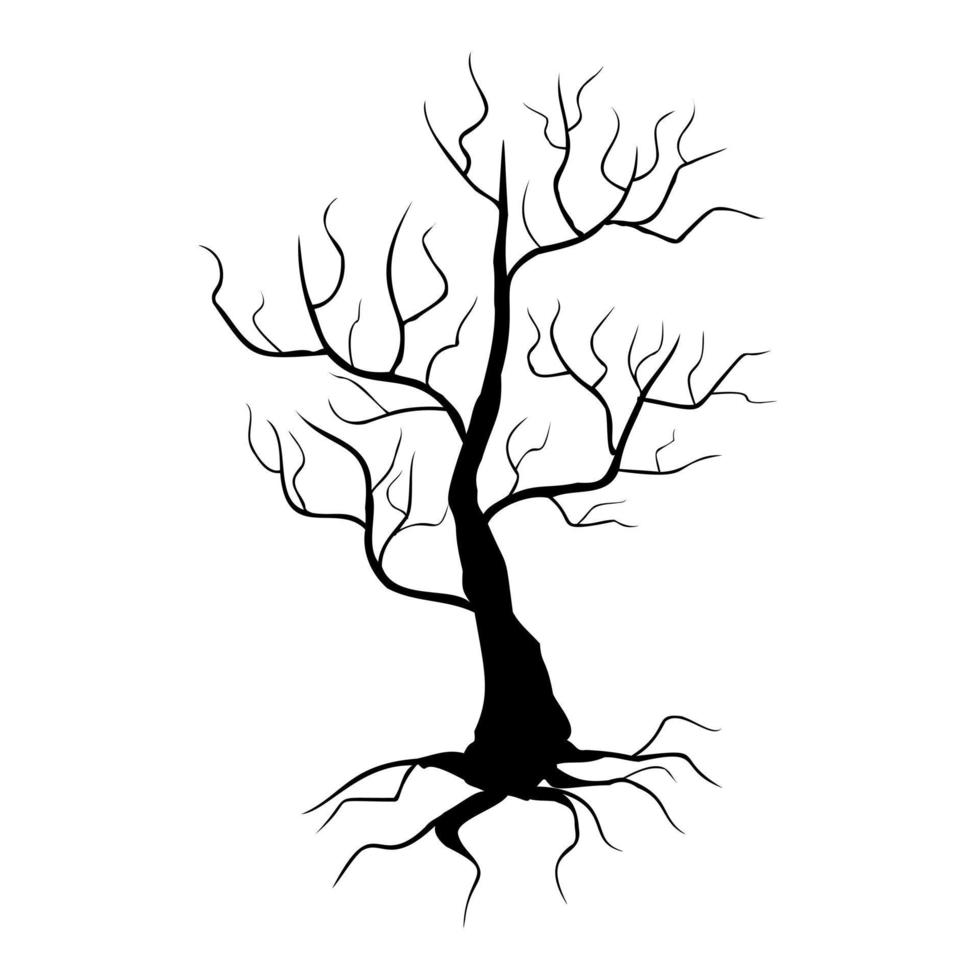 Ilustración de vector de silueta de árbol espeluznante. planta negra de halloween aislada sobre fondo blanco.