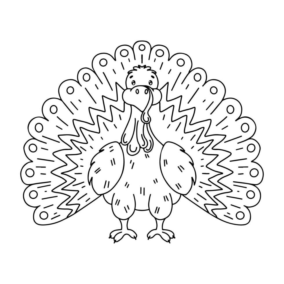 Hand drawn turkey bird in doodle sketch style. Drawing line simple turkey icon. Isolated vector illustration.