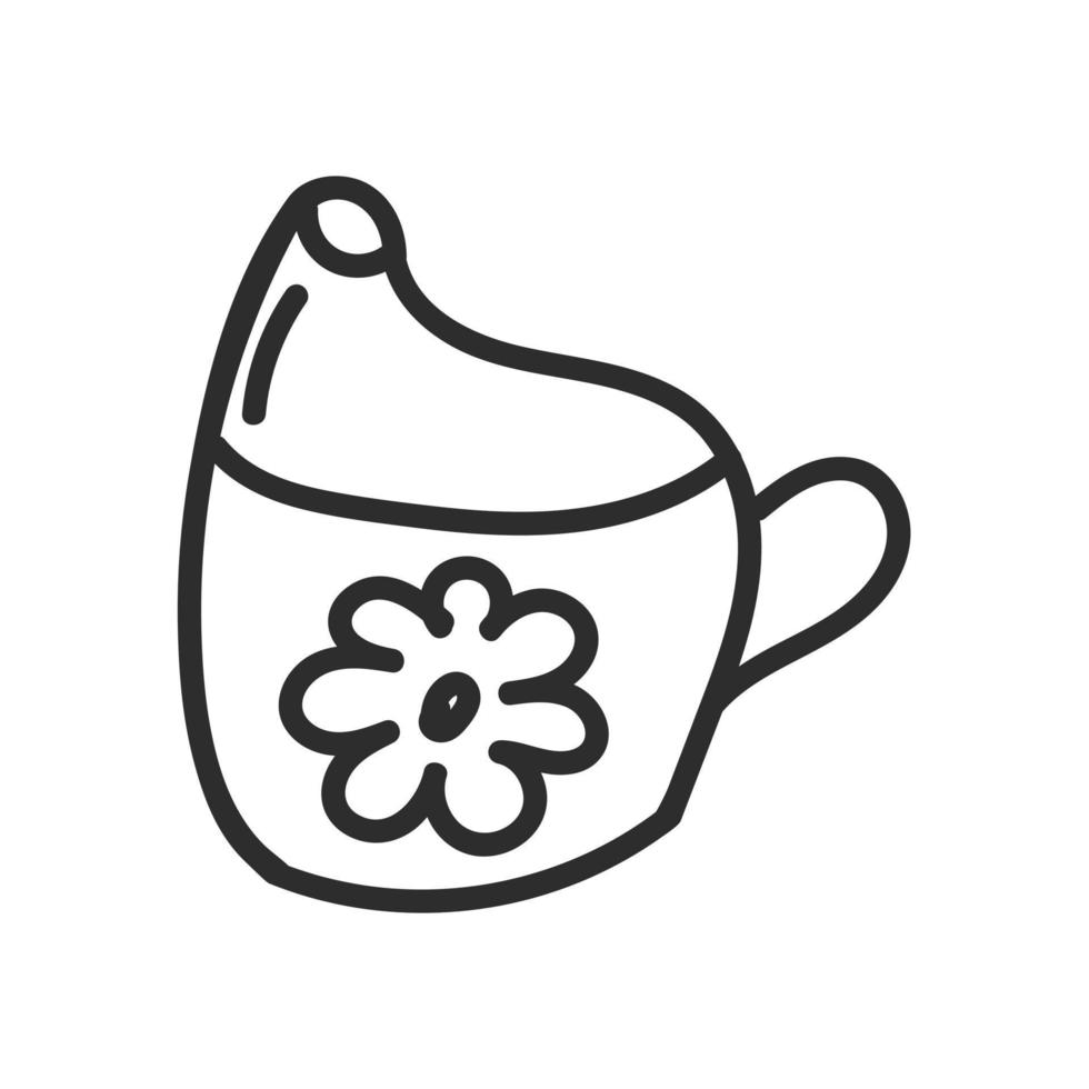 Hand drawn baby cup in comic doodle sketch style. Baby element drawn by digital brush-pen. Cute illustration for icon, background, frame design. vector