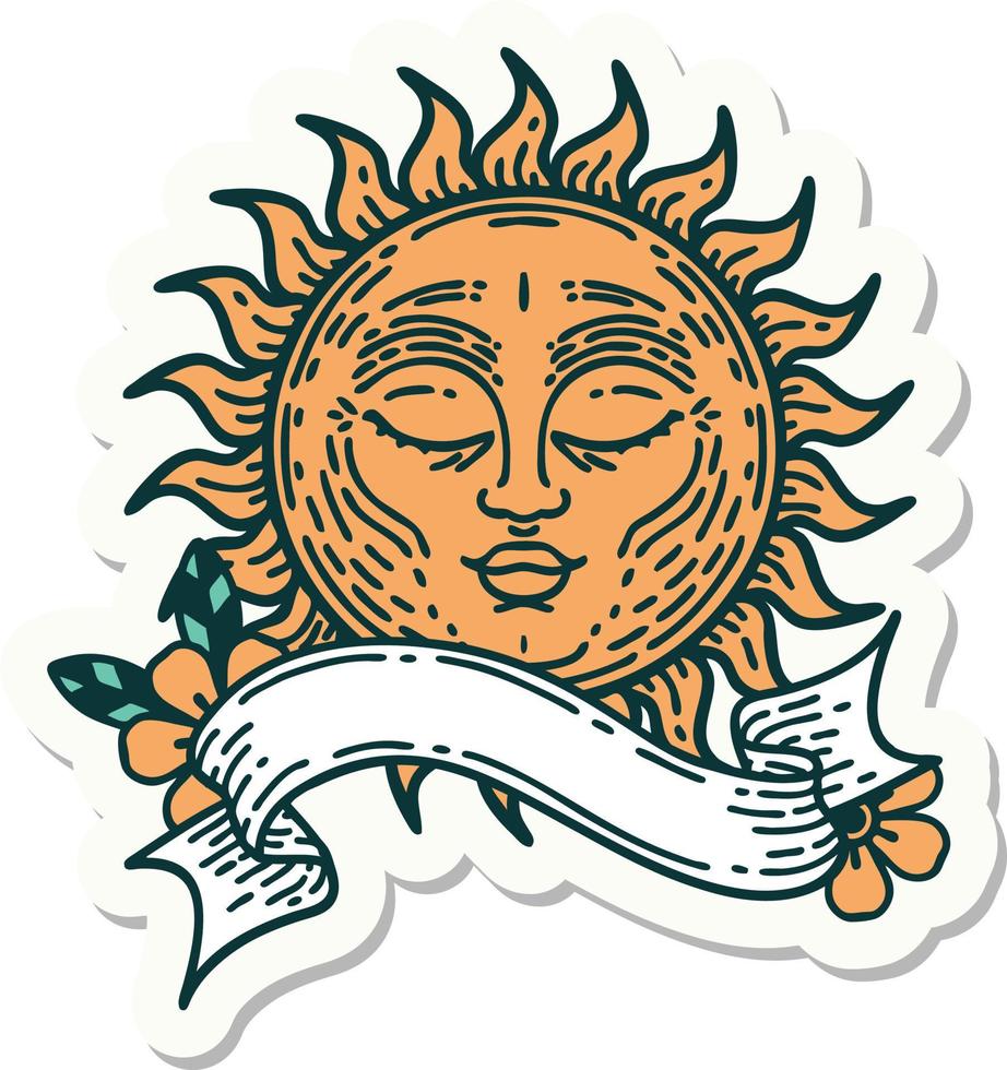 tattoo style sticker with banner of a sun vector