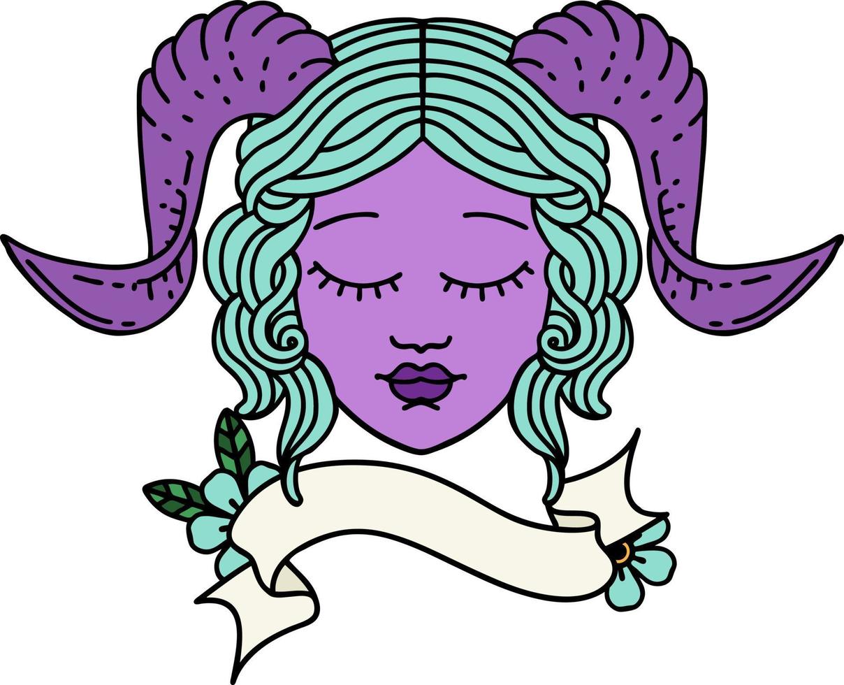 cara de personaje de tiefling estilo tatuaje retro vector