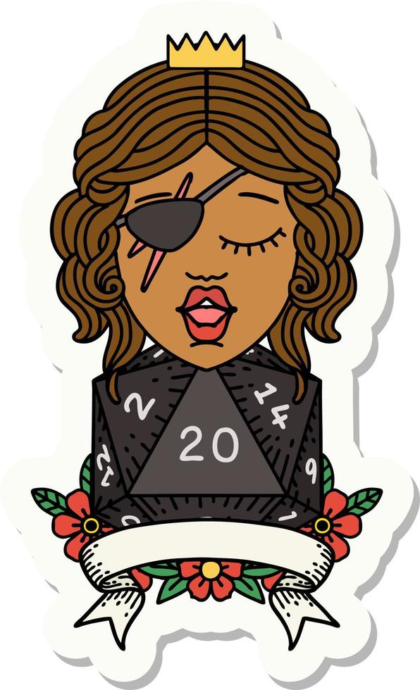 sticker of a human rogue with natural 20 dice roll vector