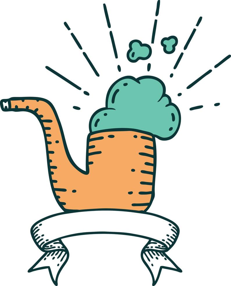 scroll banner with tattoo style smoking pipe vector