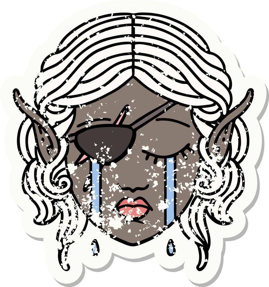 Retro Tattoo Style crying elf rogue character face vector