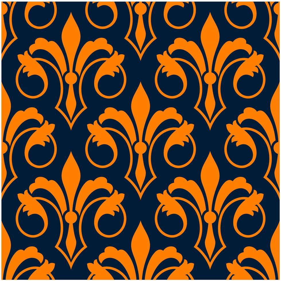 Fleur-de-lis seamless pattern with orange lilies vector