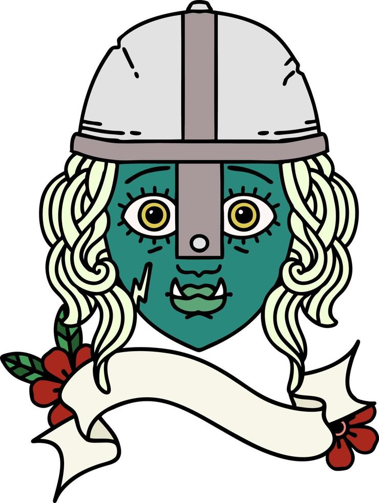 Retro Tattoo Style orc fighter character face vector