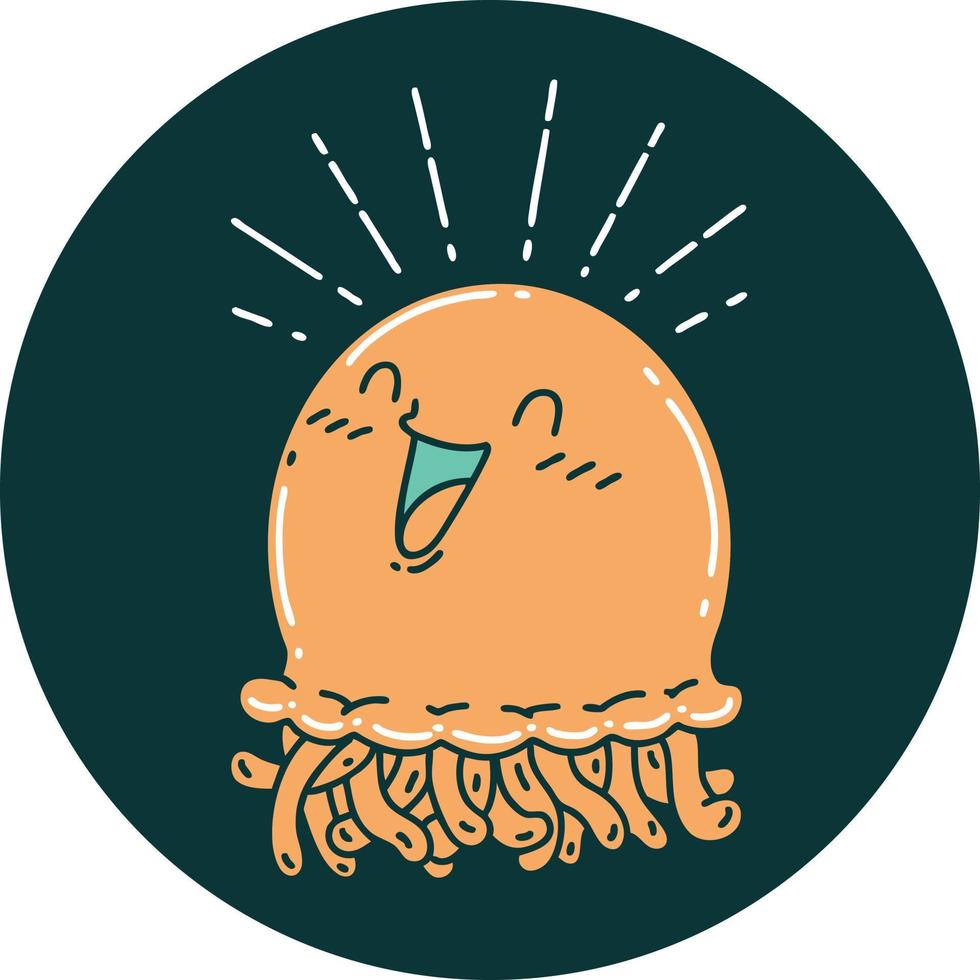 icon of a tattoo style happy jellyfish vector