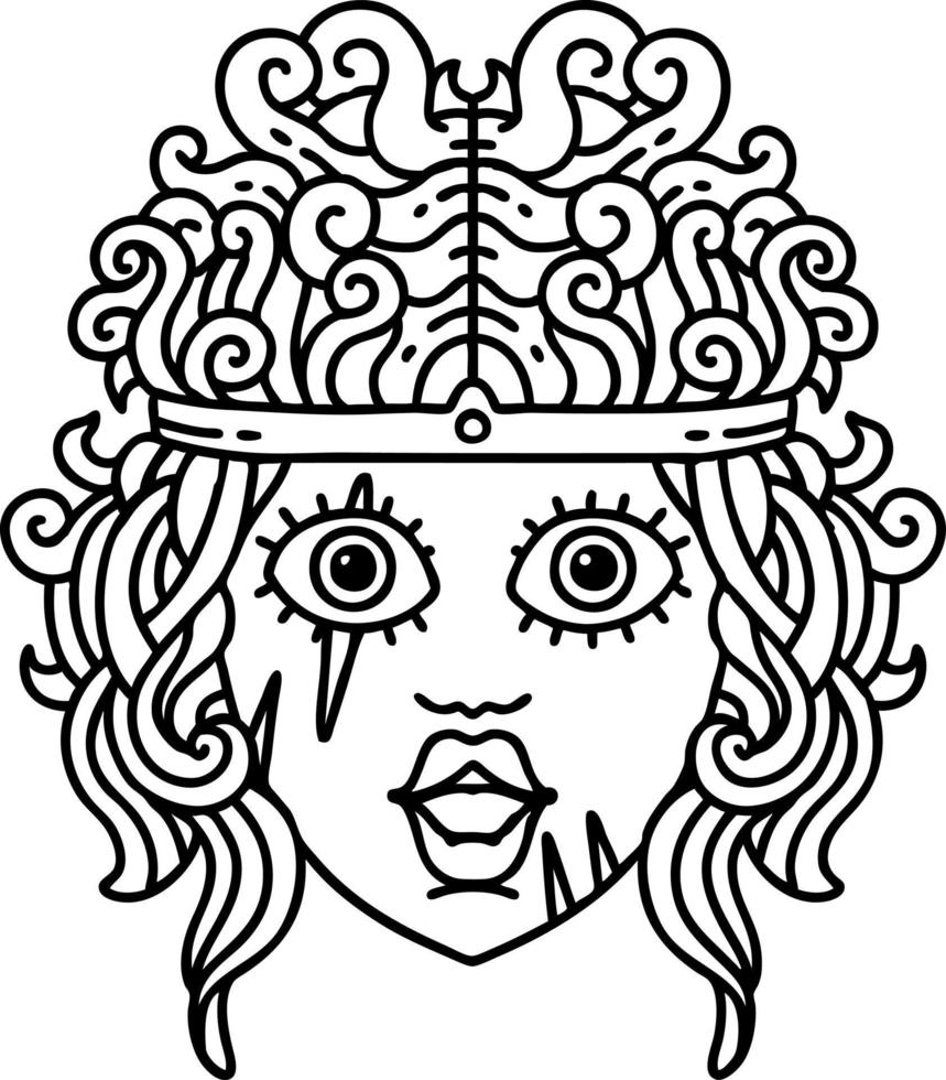 Black and White Tattoo linework Style human barbarian character vector