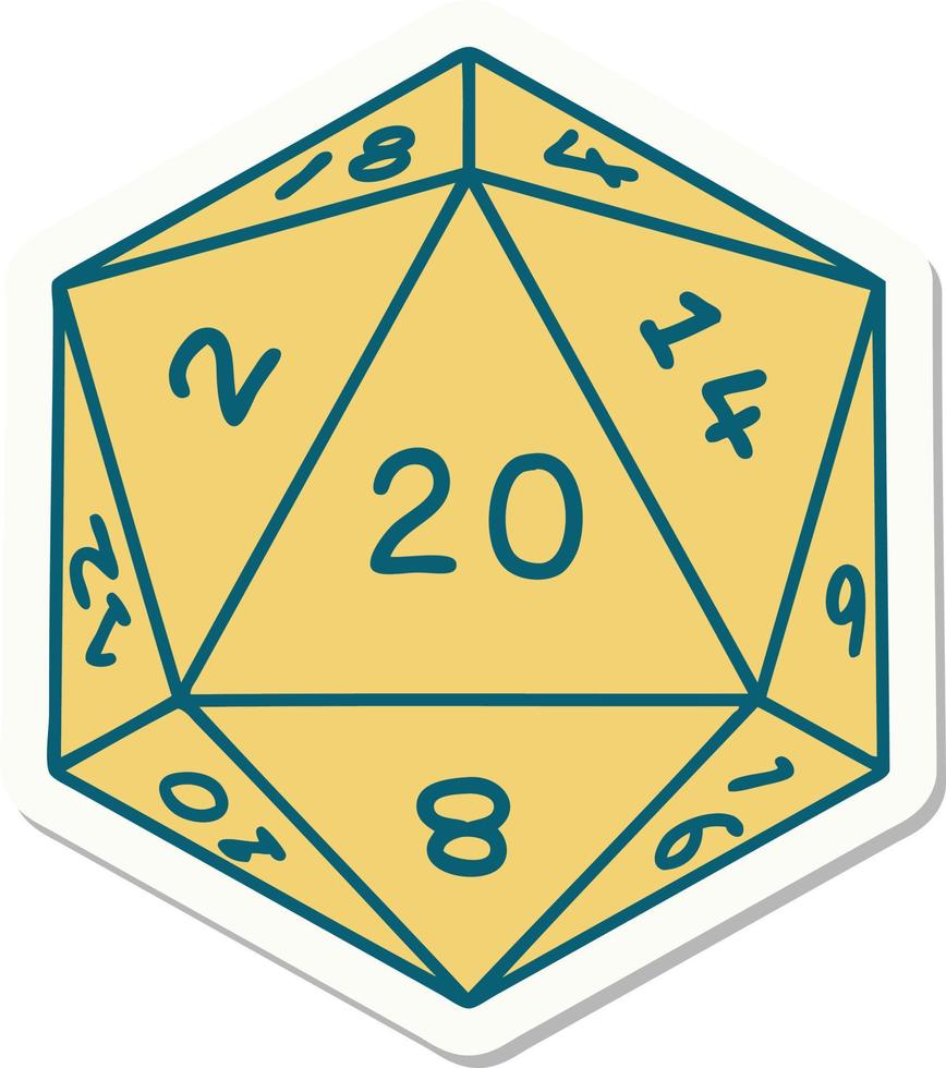 sticker of a natural 20 D20 dice roll vector
