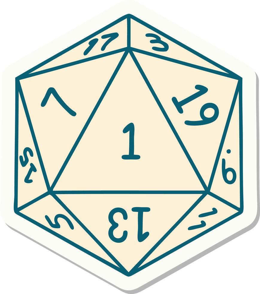 sticker of a natural 1 D20 dice roll vector
