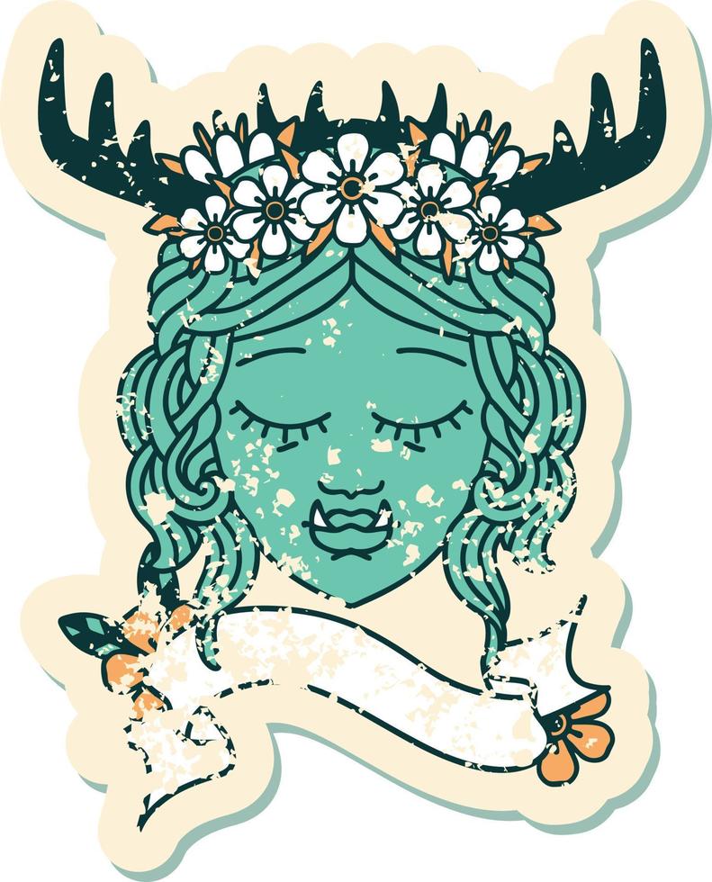 Retro Tattoo Style orc druid character face vector