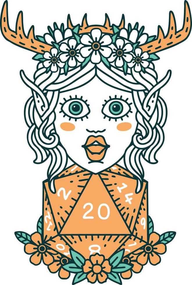 Retro Tattoo Style elf druid character face vector