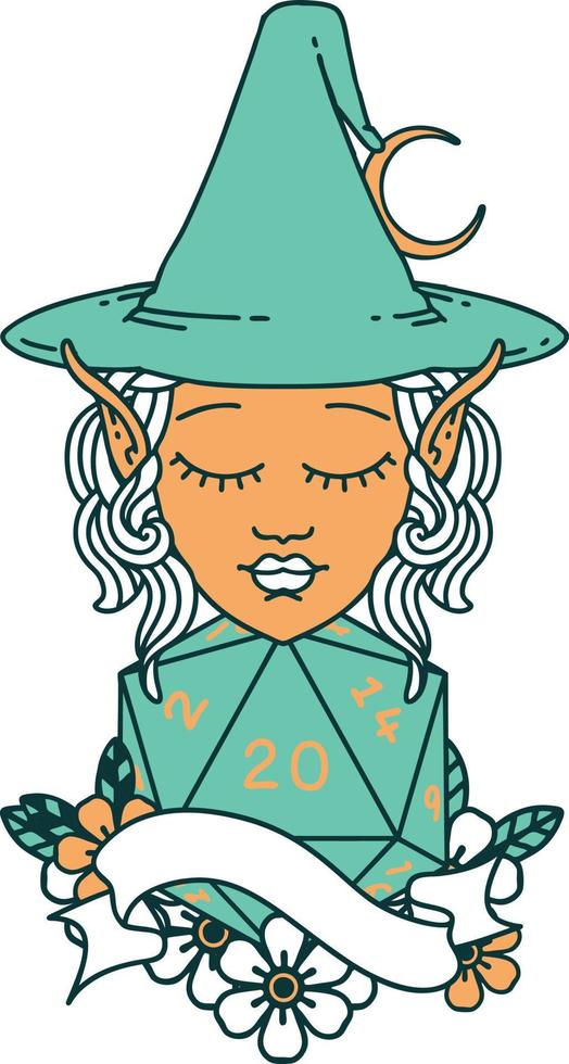 personaje de mago elfo estilo tatuaje retro con tirada natural de veinte dados vector