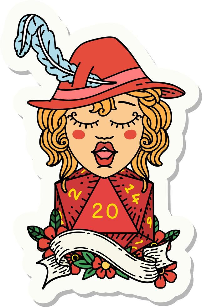 sticker of a human bard with natural 20 dice roll vector
