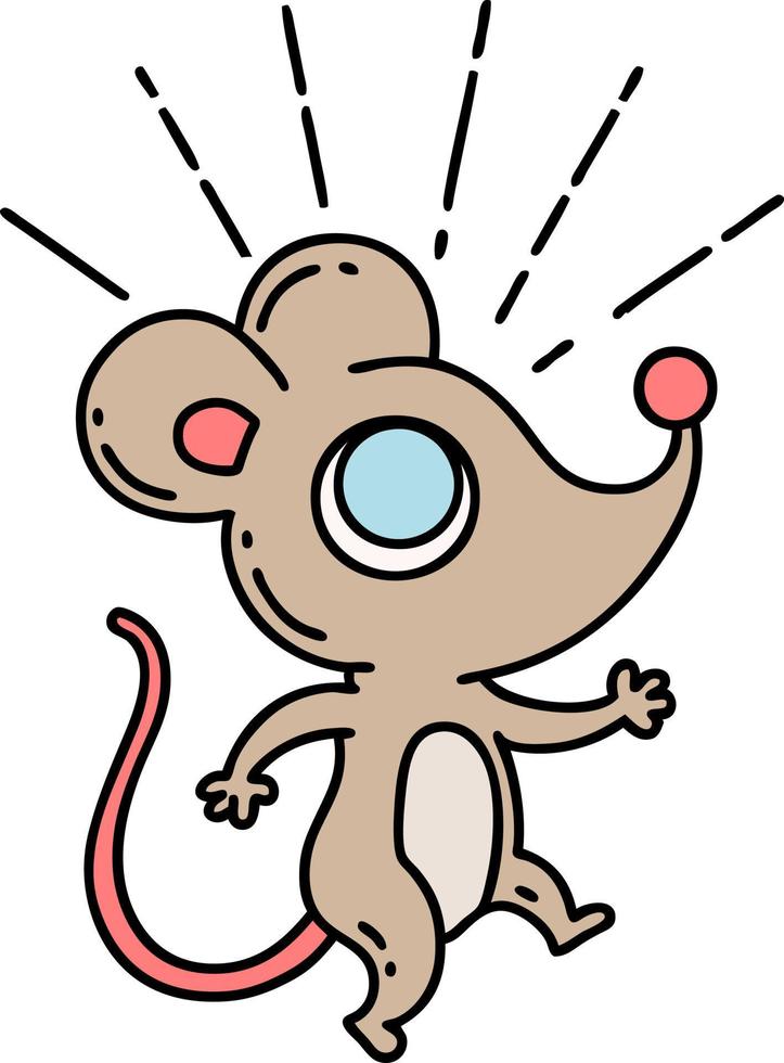 illustration of a traditional tattoo style mouse character vector