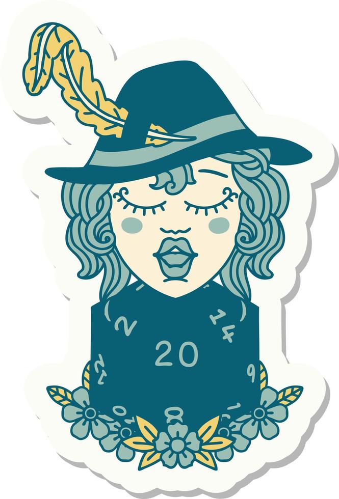 sticker of a human bard with natural 20 dice roll vector