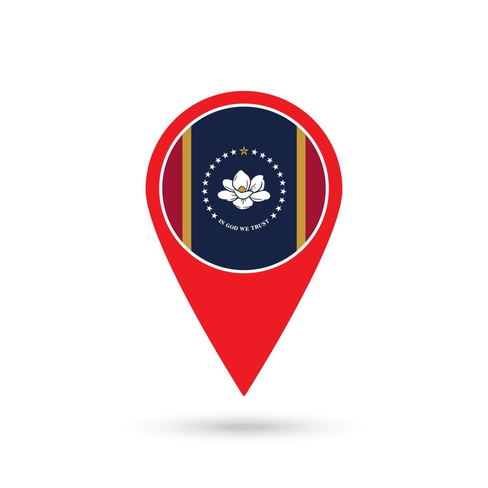 Map pointer with flag of Mississippi. Vector illustration.