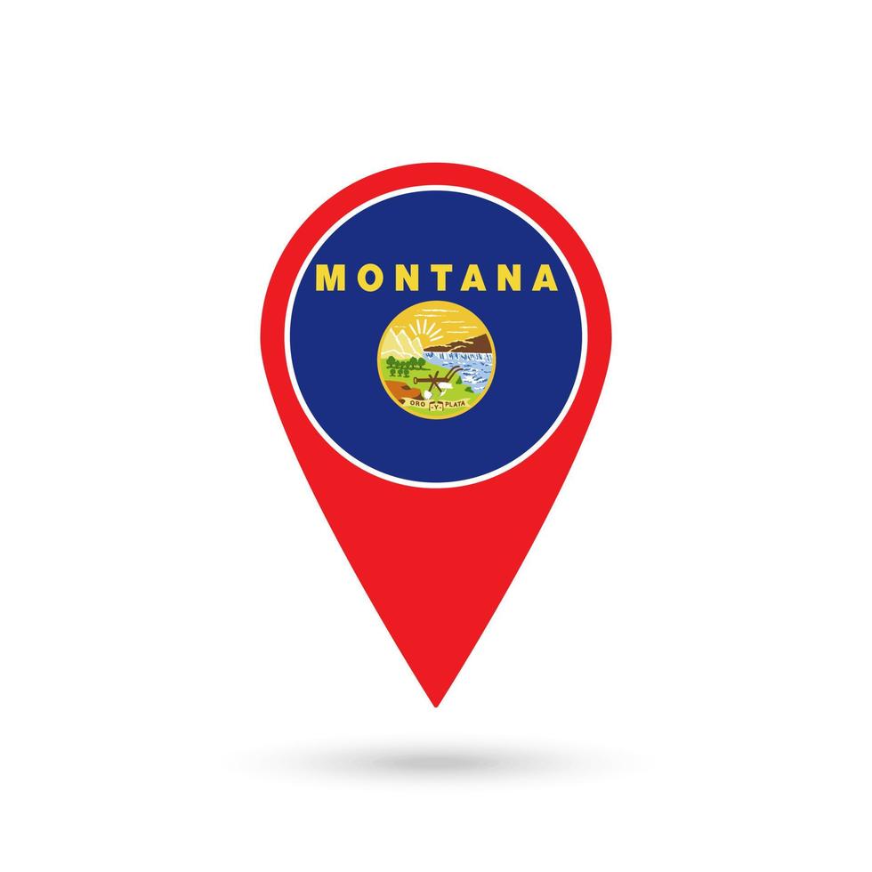 Map pointer with flag of Montana. Vector illustration.
