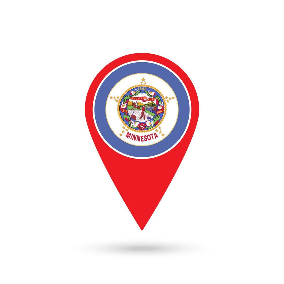 Map pointer with flag of Minnesota. Vector illustration.