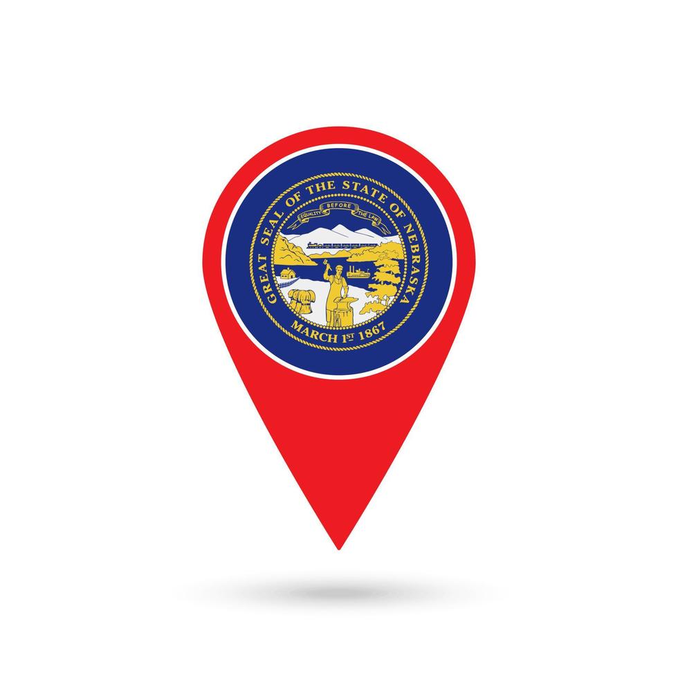 Map pointer with flag of Nebraska. Vector illustration.