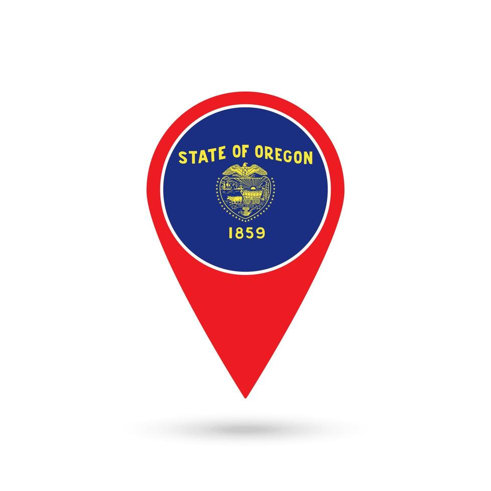 Map pointer with flag of Oregon. Vector illustration.