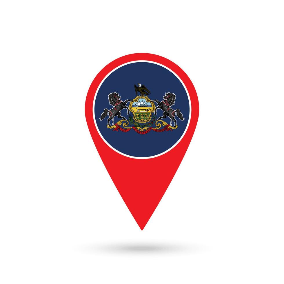 Map pointer with flag of Pennsylvania. Vector illustration.