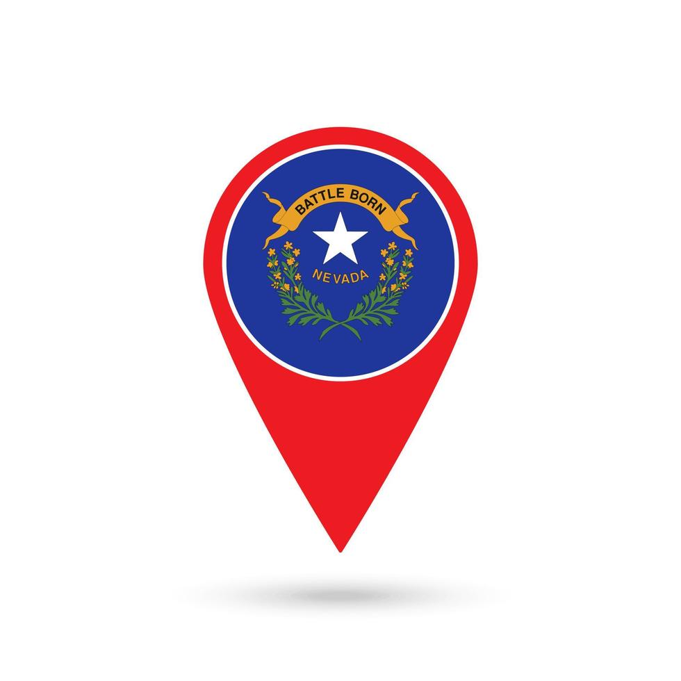 Map pointer with flag of Nevada. Vector illustration.
