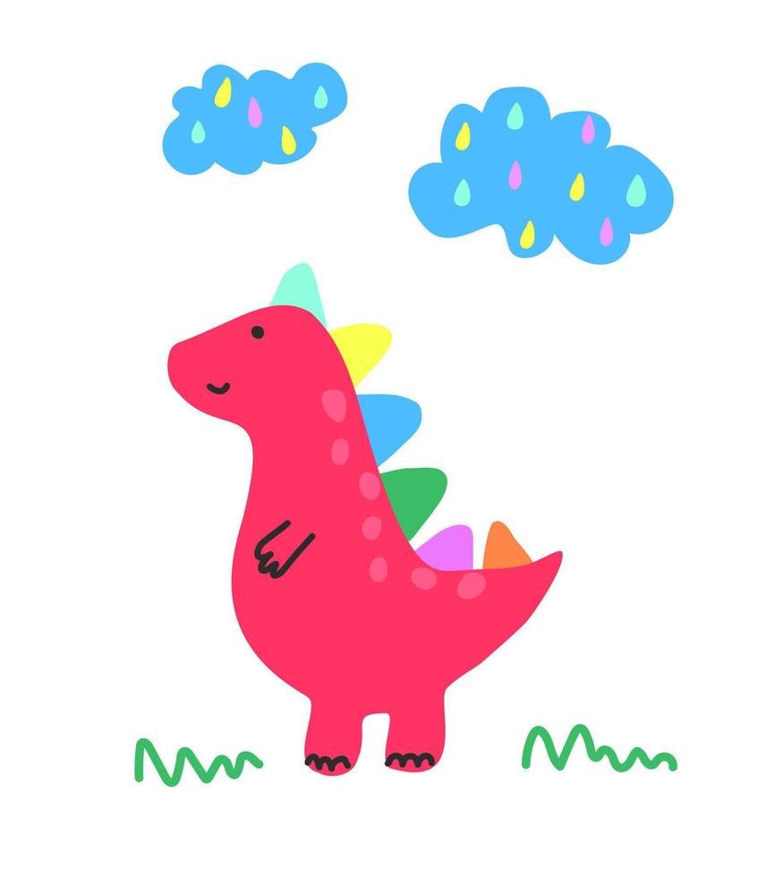 Pink cartoon dinosaur. Children's illustration for a poster, postcard, print on clothes. vector