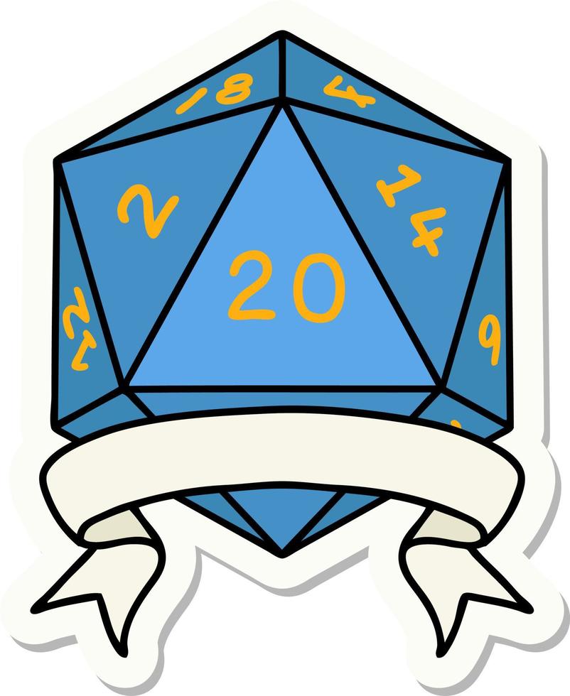 sticker of a natural 20 critical hit D20 dice roll vector