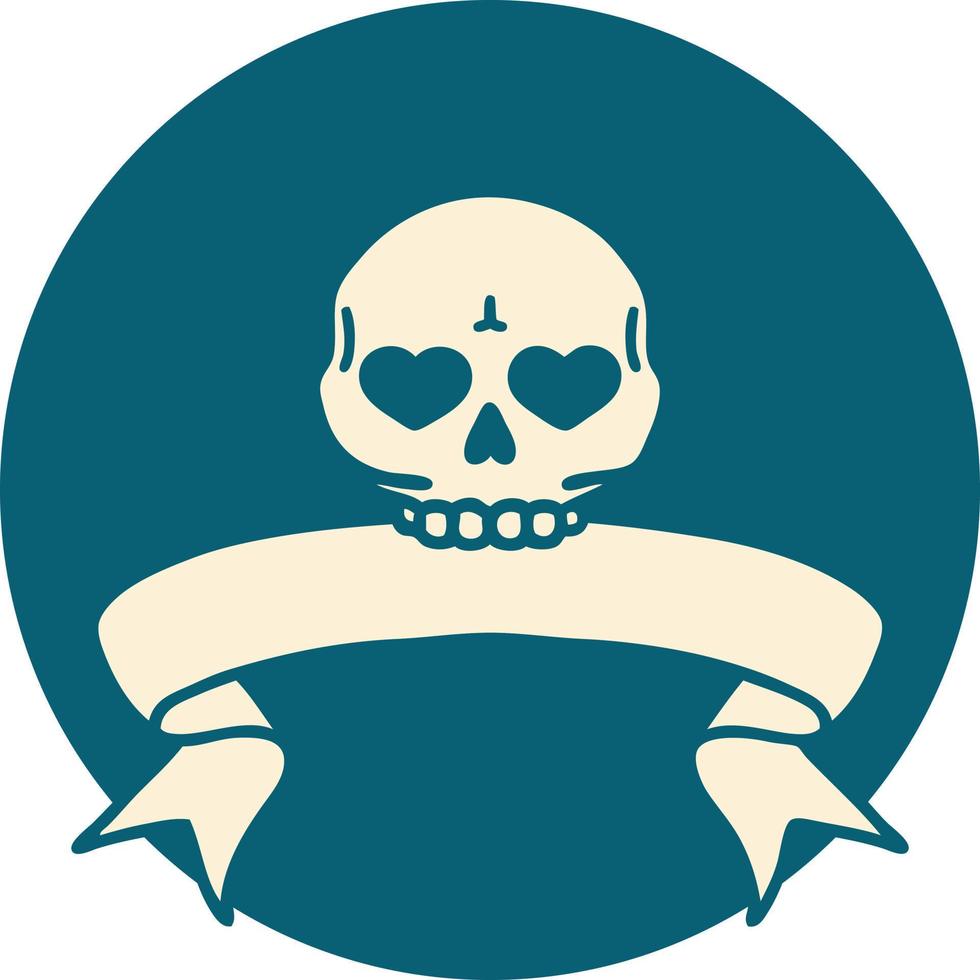 tattoo style icon with banner of a skull vector