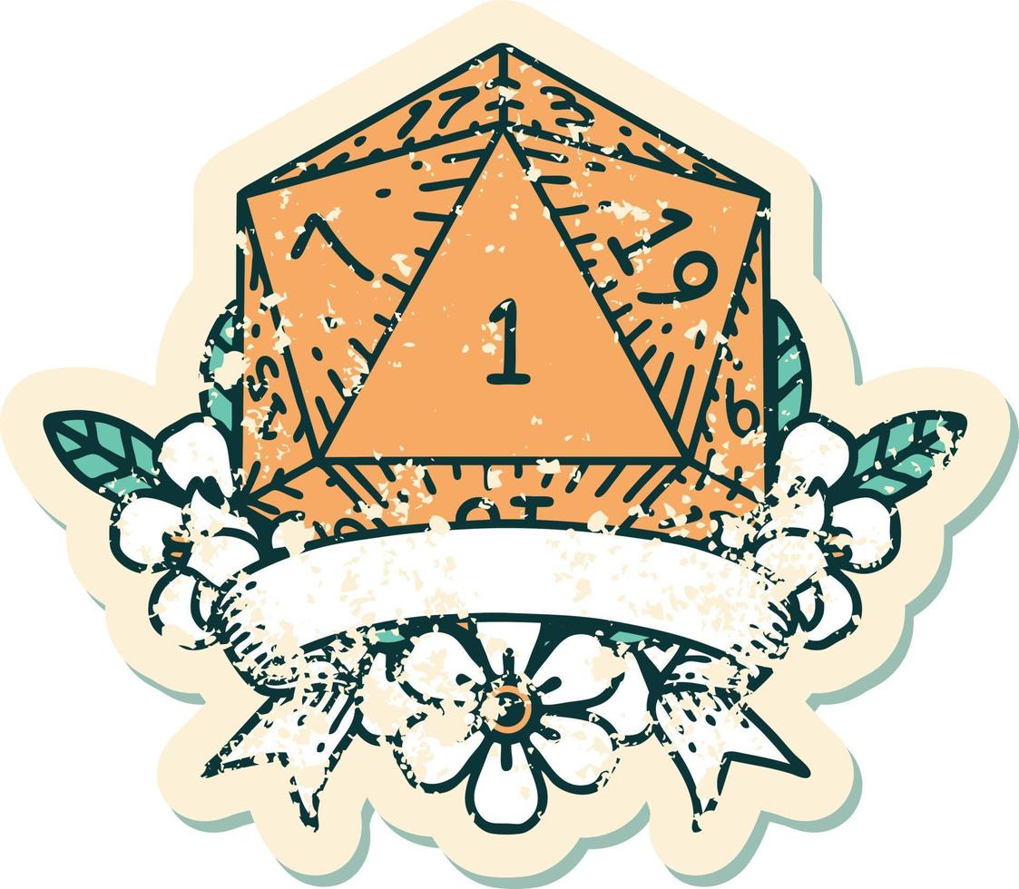 estilo de tatuaje retro natural uno d20 tirada de dados vector