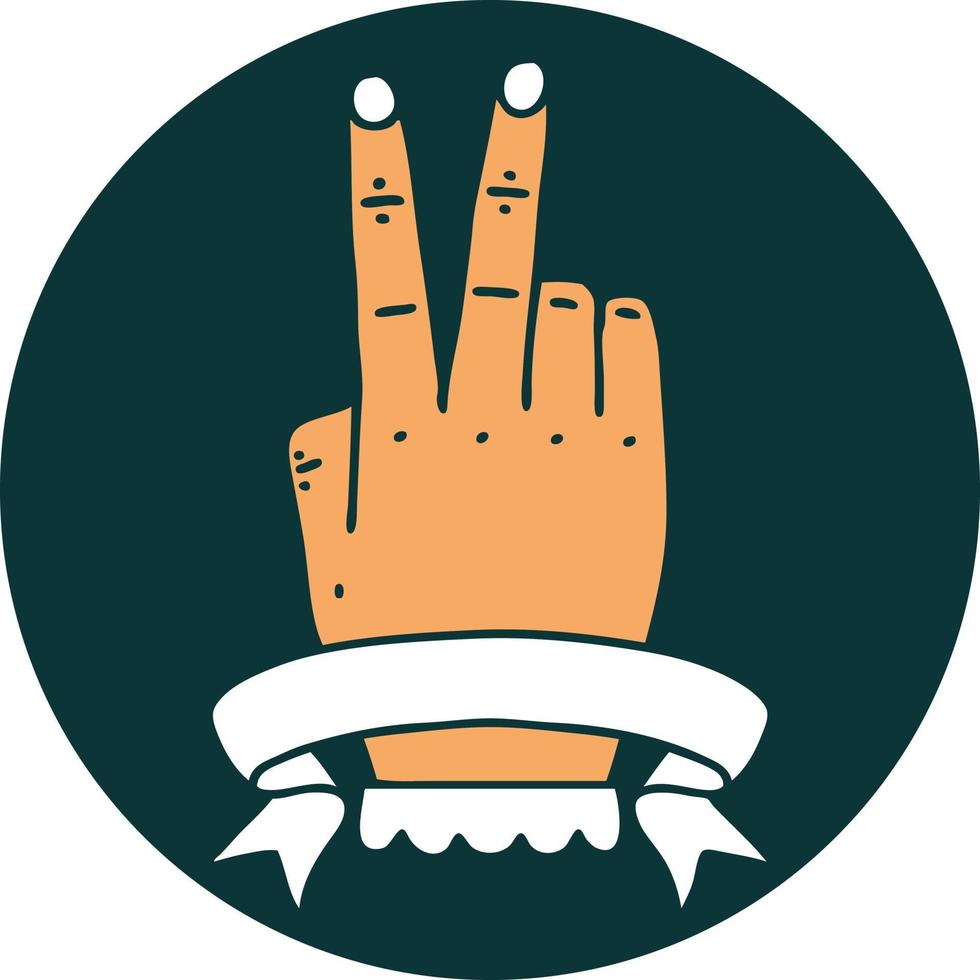 icon of victory v hand gesture with banner vector