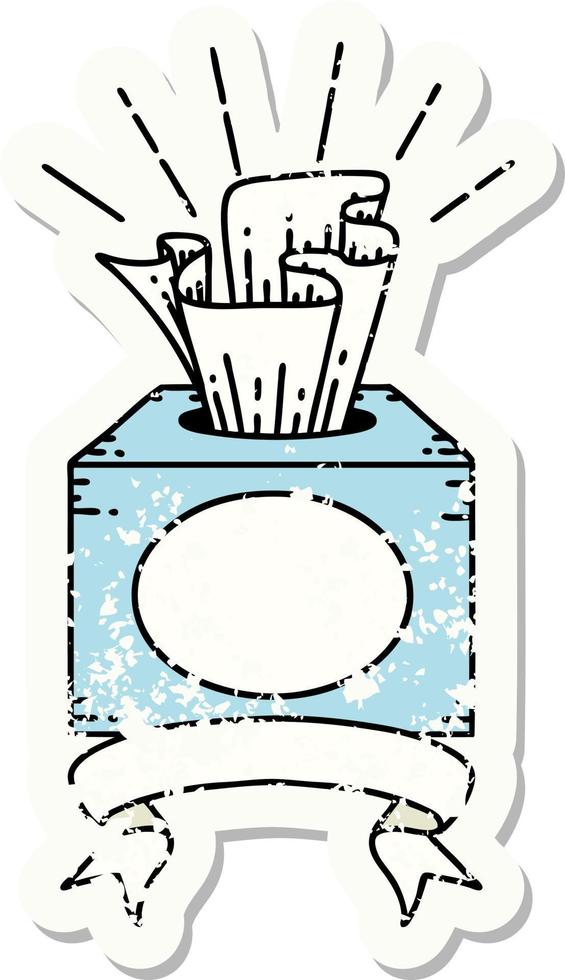 worn old sticker of a tattoo style box of tissues vector