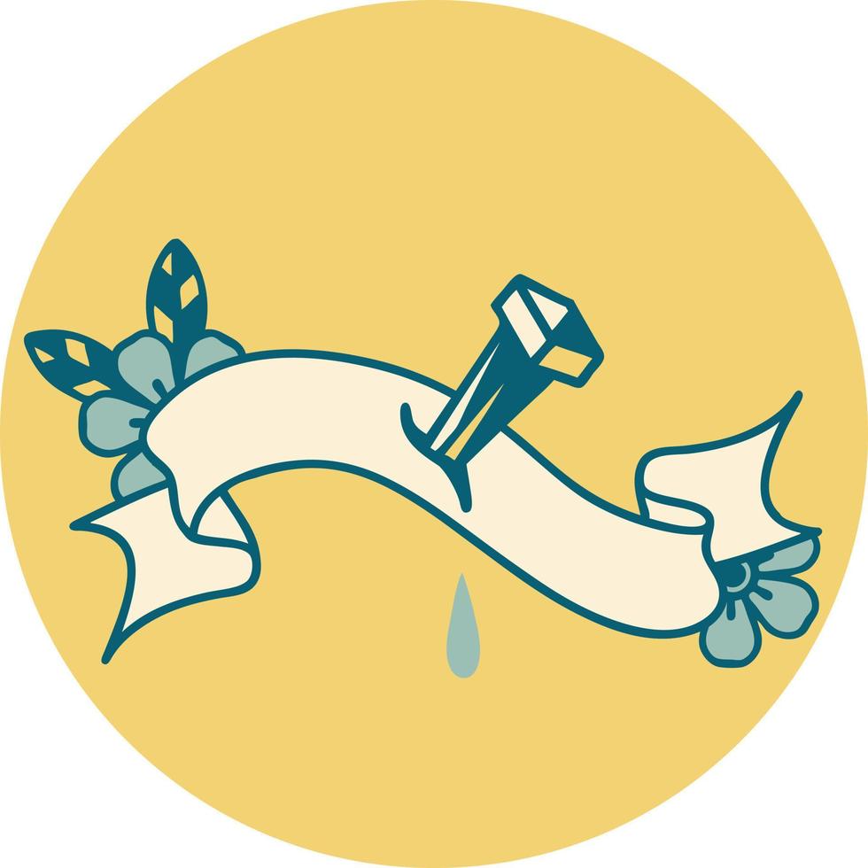 tattoo style icon with banner of iron nail vector