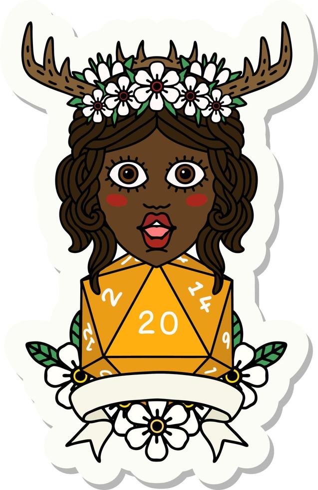 sticker of a human druid with natural 20 dice roll vector