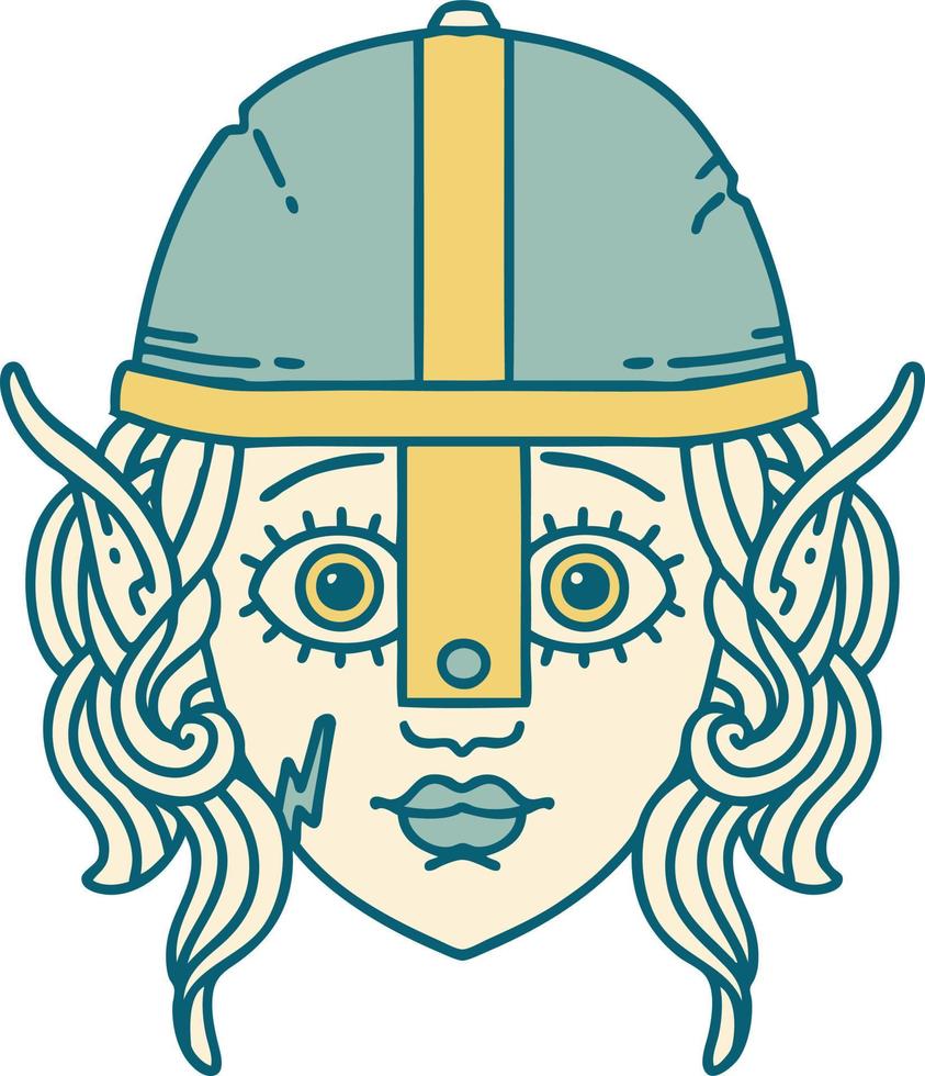 Retro Tattoo Style elf fighter character face vector