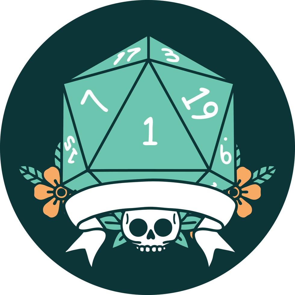 icon of natural one d20 dice roll vector