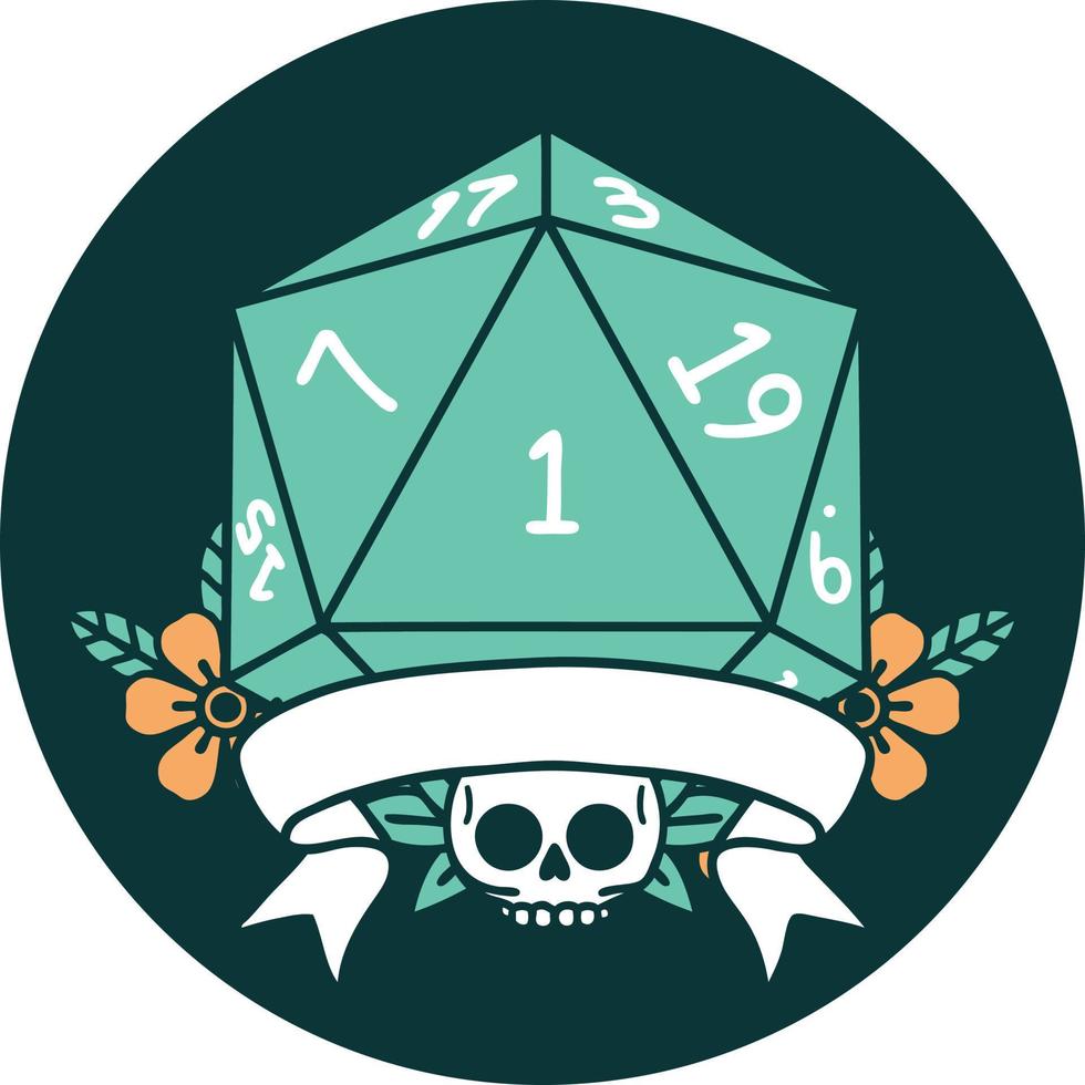 icono de tirada de dados natural one d20 vector