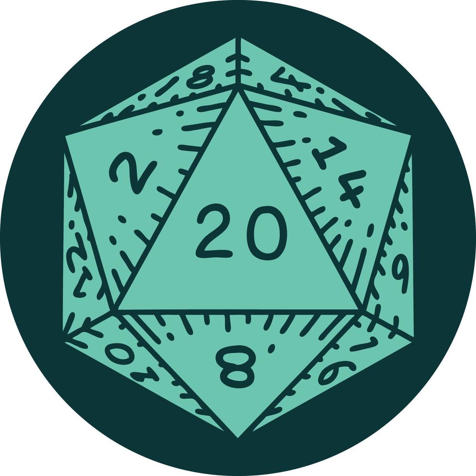icon of natural 20 D20 dice roll vector