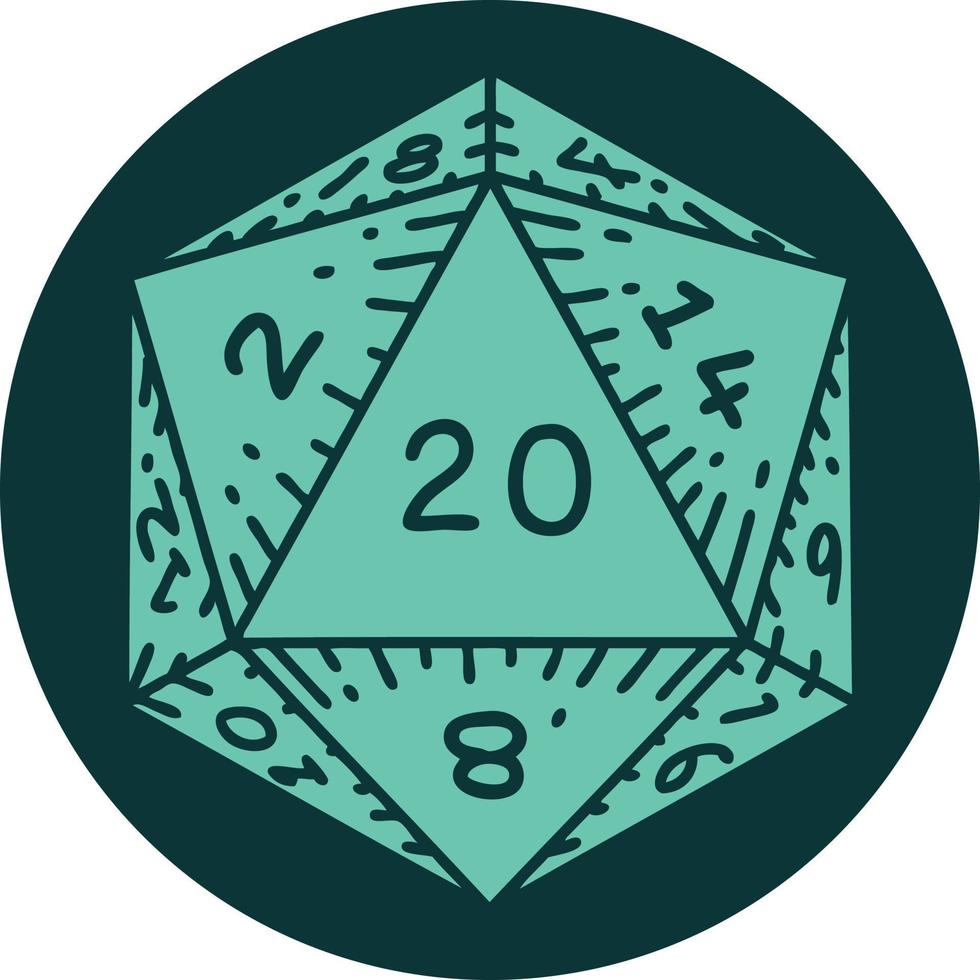 icon of natural 20 D20 dice roll vector