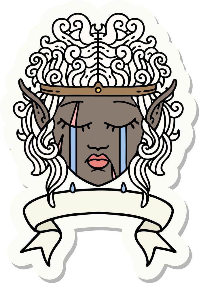 sticker of a crying elf barbarian character face with banner vector