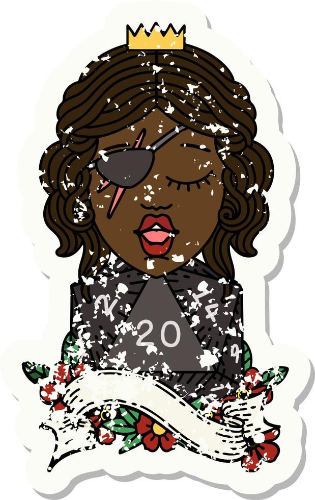 Retro Tattoo Style human rogue with natural twenty dice roll vector
